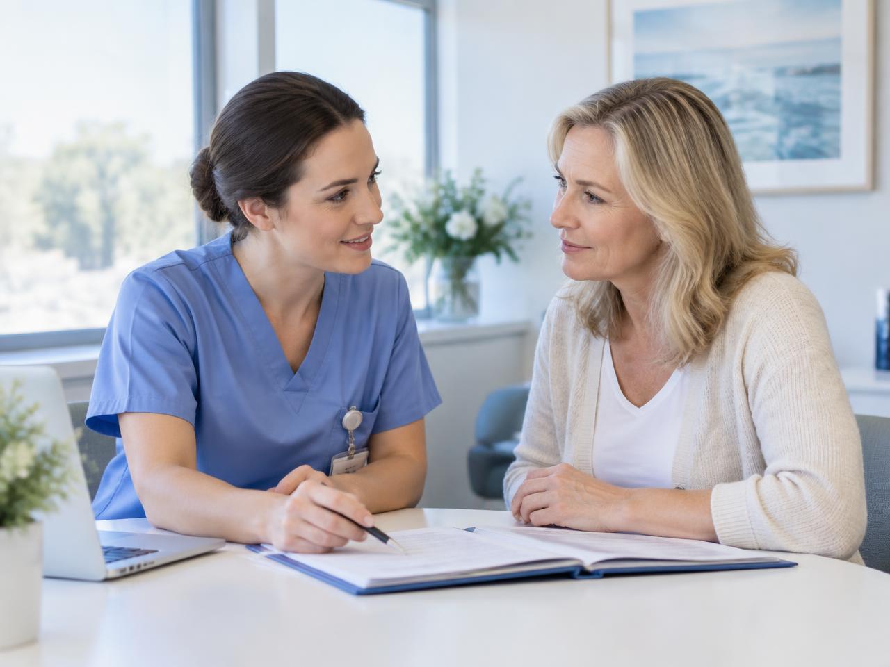A nurse helping a family member understand care options